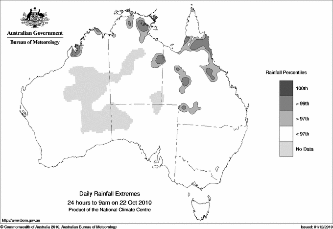 Australian daily rainfall extreme area maps