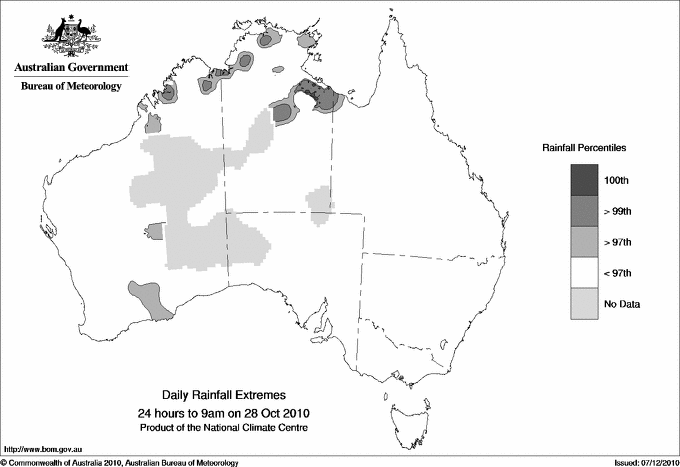 Australian daily rainfall extreme area maps