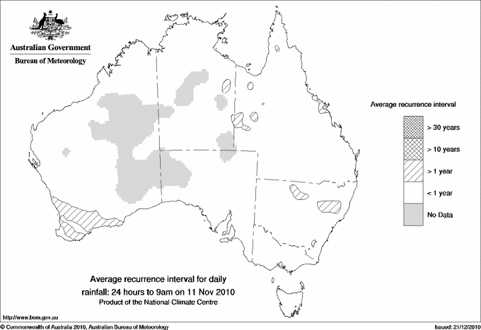 Australian daily rainfall average recurrence interval maps
