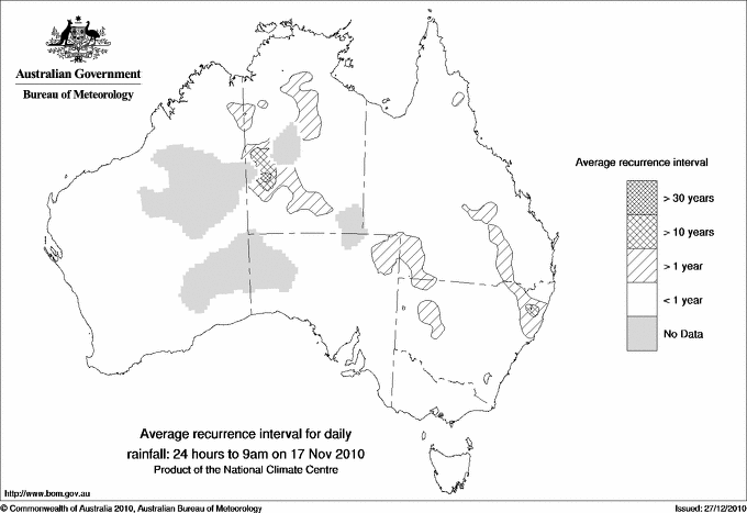 Australian daily rainfall average recurrence interval maps