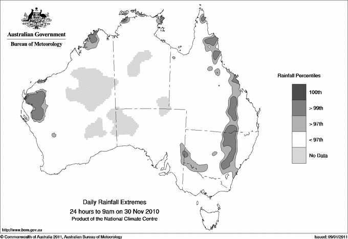 Australian daily rainfall extreme area maps