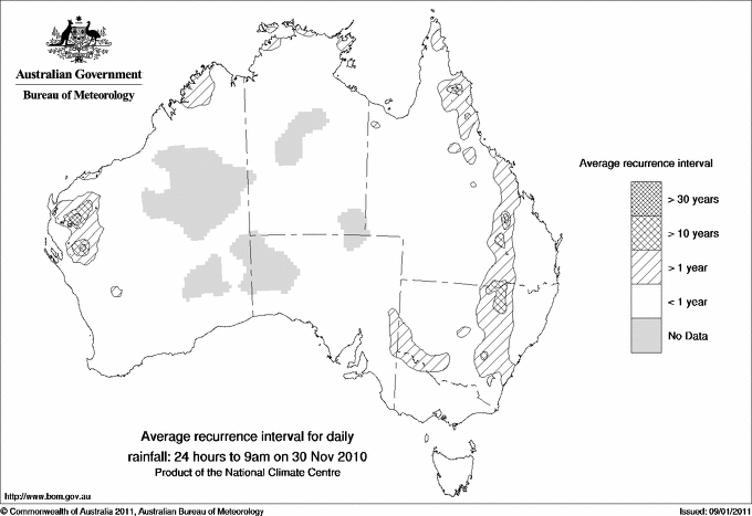 Australian daily rainfall average recurrence interval maps