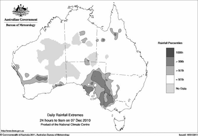 Australian daily rainfall extreme area maps