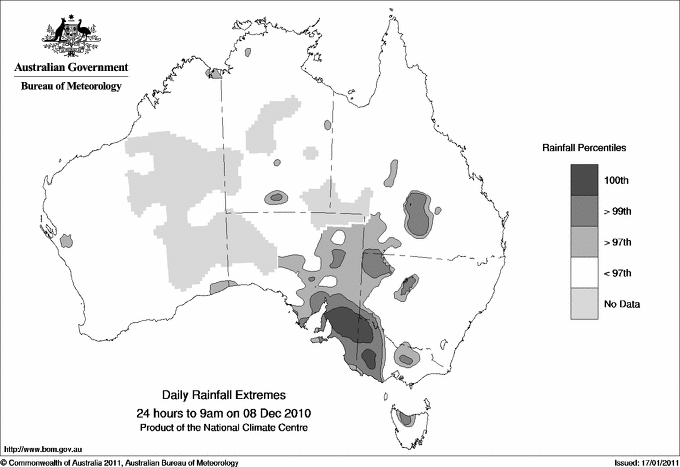 Australian daily rainfall extreme area maps