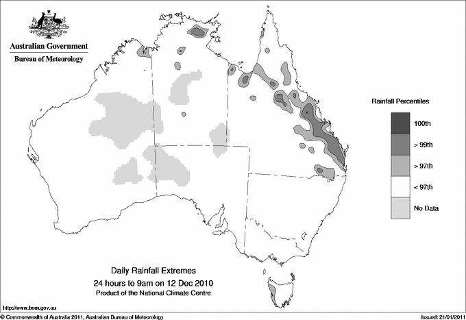 Australian daily rainfall extreme area maps
