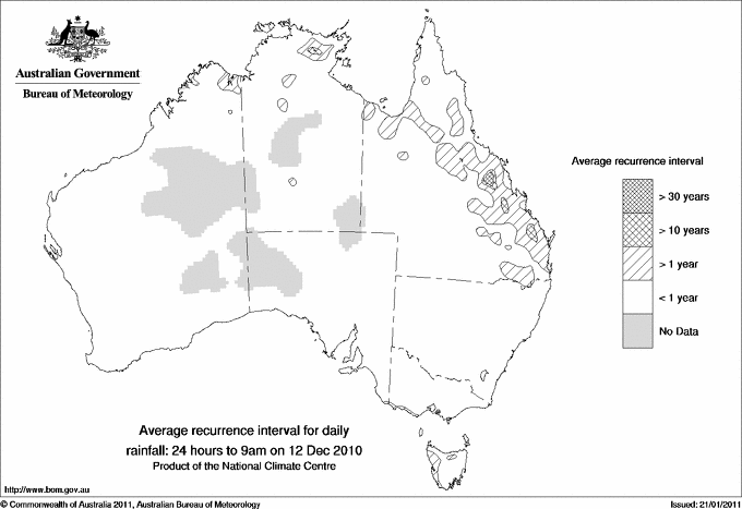 Australian daily rainfall average recurrence interval maps