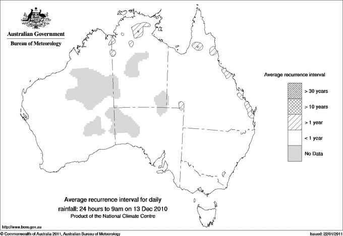 Australian daily rainfall average recurrence interval maps