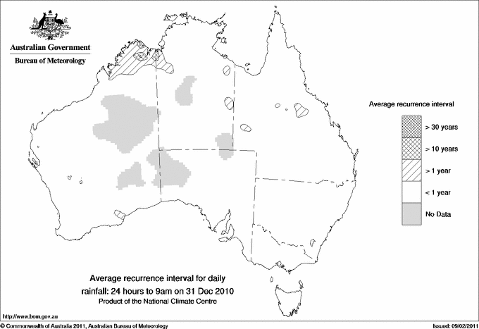 Australian daily rainfall average recurrence interval maps