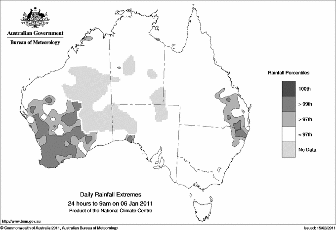 Australian daily rainfall extreme area maps