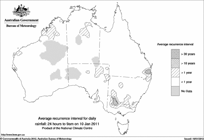 Australian daily rainfall average recurrence interval maps