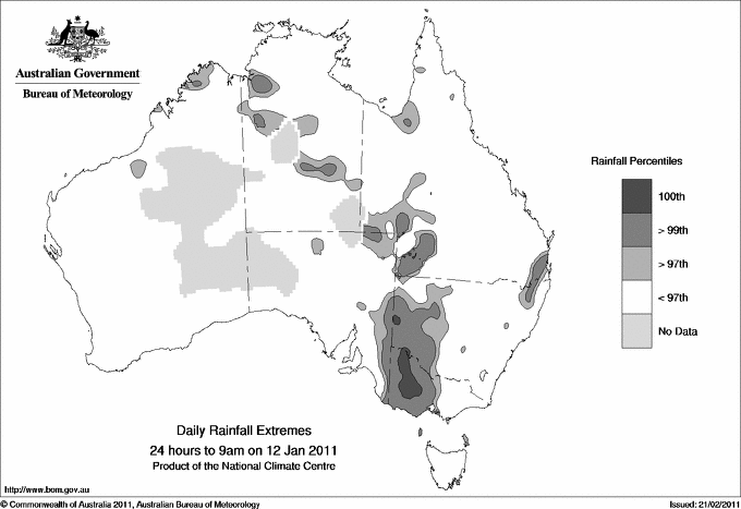 Australian daily rainfall extreme area maps
