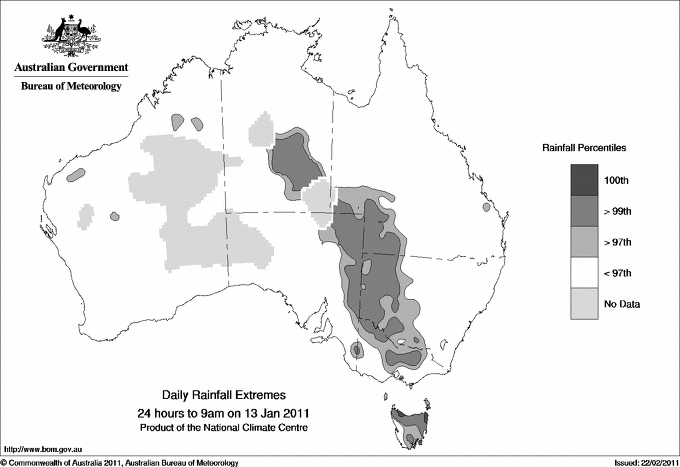 Australian daily rainfall extreme area maps
