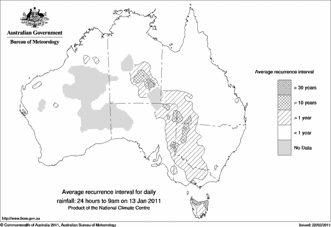 Australian daily rainfall average recurrence interval maps