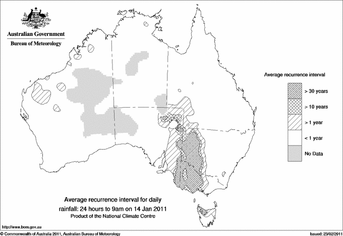 Australian daily rainfall average recurrence interval maps