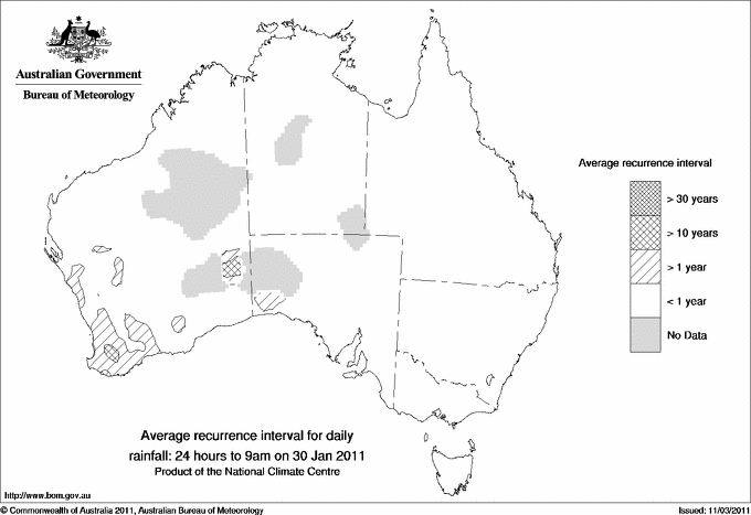 Australian daily rainfall average recurrence interval maps