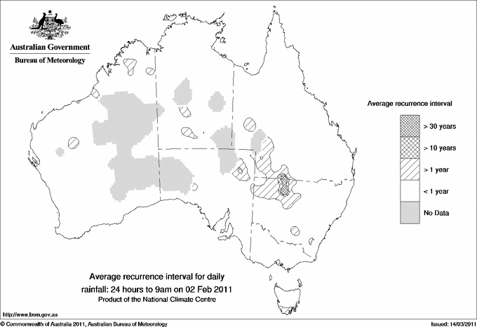 Australian daily rainfall average recurrence interval maps