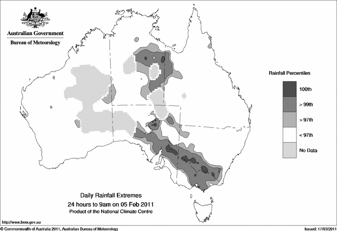 Australian daily rainfall extreme area maps