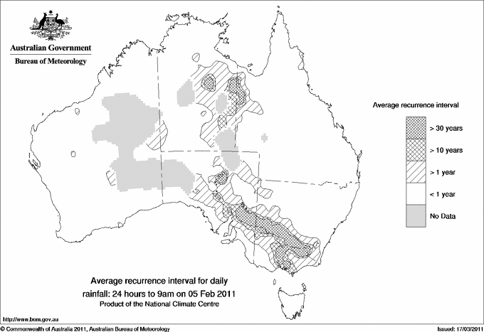 Australian daily rainfall average recurrence interval maps