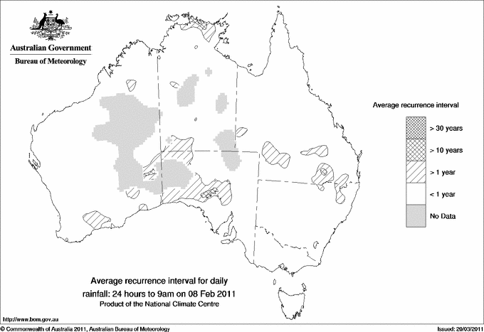 Australian daily rainfall average recurrence interval maps