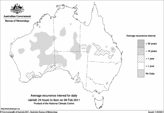 Australian daily rainfall average recurrence interval maps