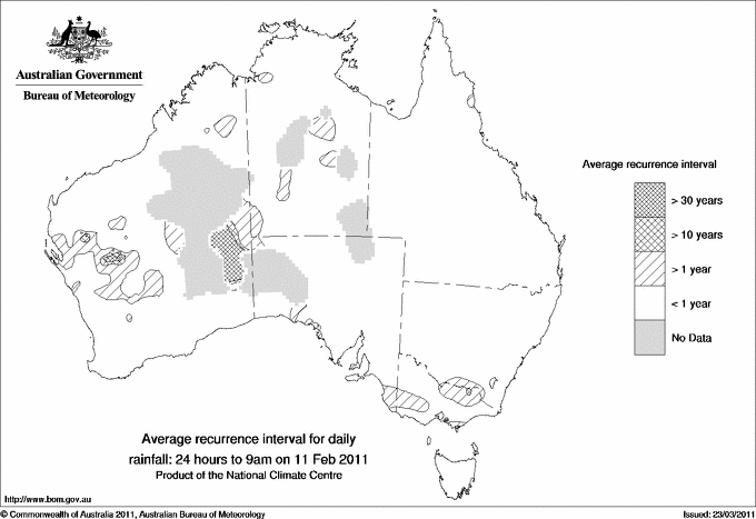 Australian daily rainfall average recurrence interval maps