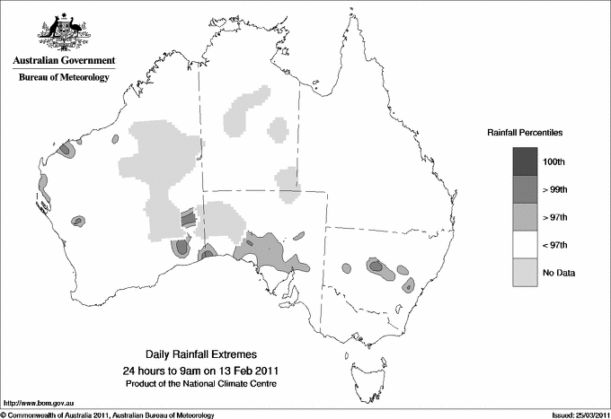 Australian daily rainfall extreme area maps