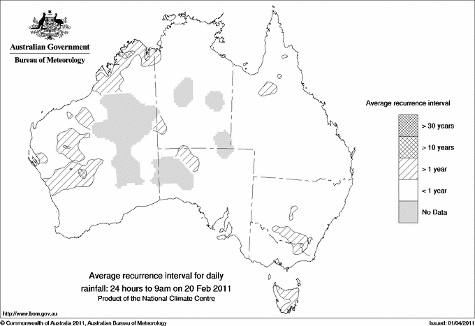 Australian daily rainfall average recurrence interval maps