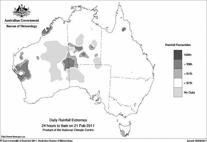 Australian daily rainfall extreme area maps