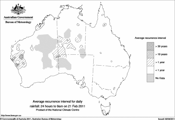 Australian daily rainfall average recurrence interval maps