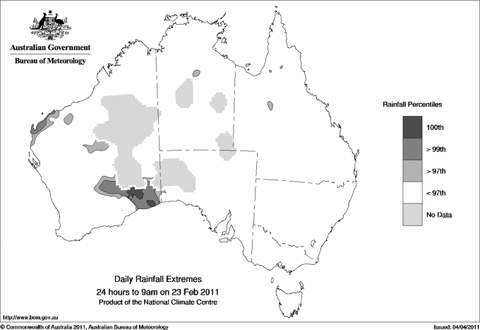 Australian daily rainfall extreme area maps