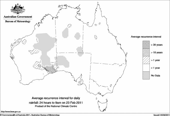 Australian daily rainfall average recurrence interval maps
