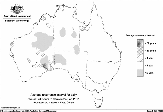 Australian daily rainfall average recurrence interval maps