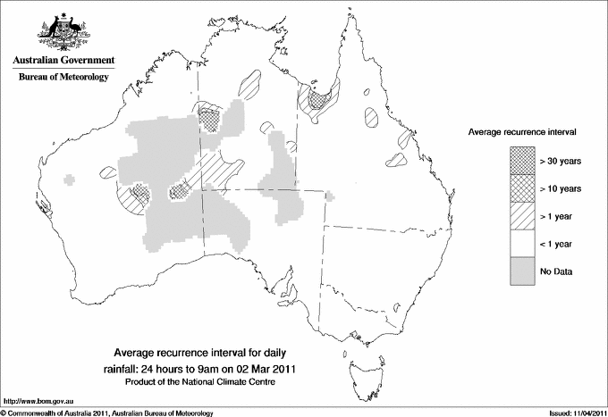 Australian daily rainfall average recurrence interval maps