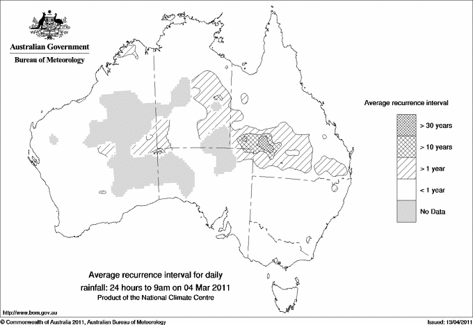 Australian daily rainfall average recurrence interval maps