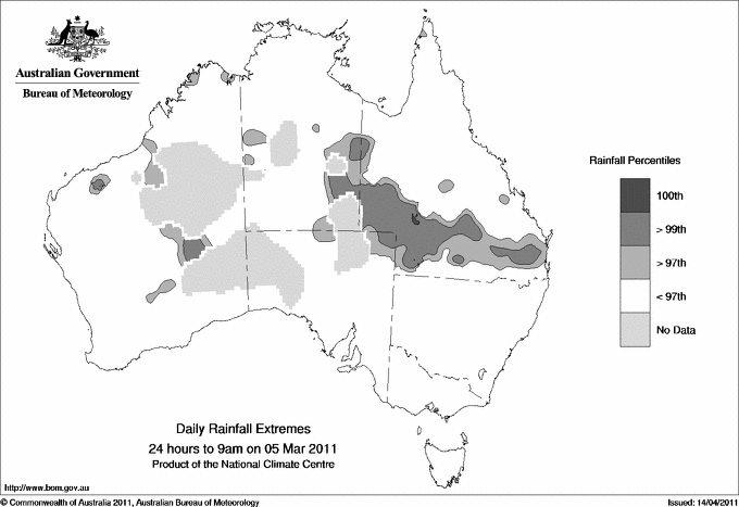 Australian daily rainfall extreme area maps