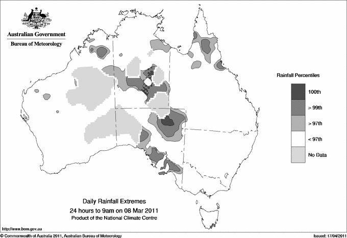 Australian daily rainfall extreme area maps