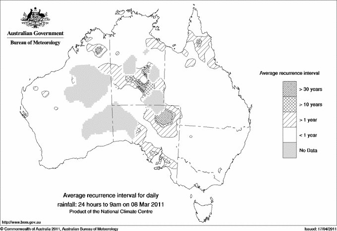Australian daily rainfall average recurrence interval maps