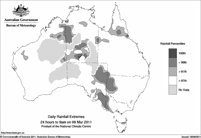 Australian daily rainfall extreme area maps