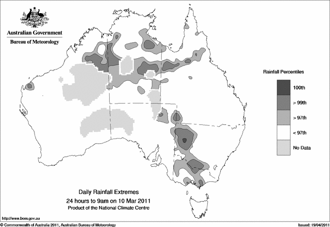 Australian daily rainfall extreme area maps
