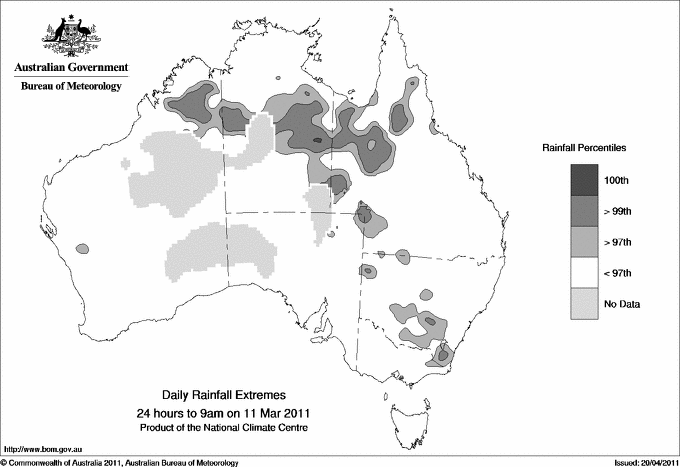 Australian daily rainfall extreme area maps