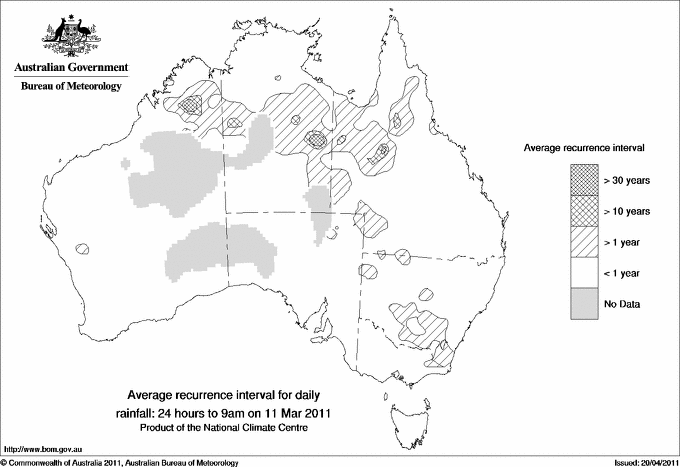 Australian daily rainfall average recurrence interval maps