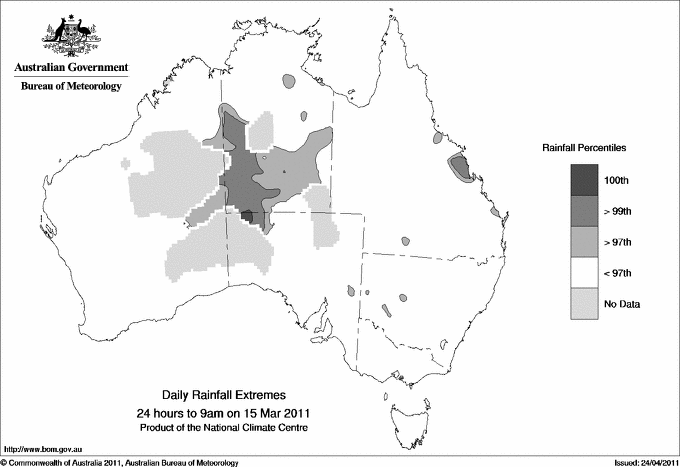Australian daily rainfall extreme area maps