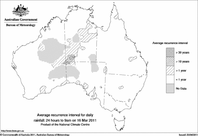 Australian daily rainfall average recurrence interval maps