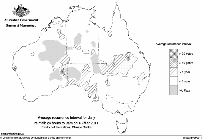 Australian daily rainfall average recurrence interval maps