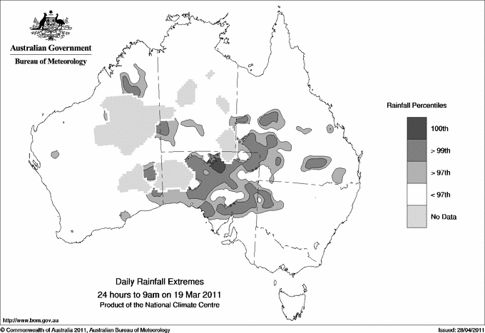 Australian daily rainfall extreme area maps