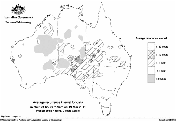 Australian daily rainfall average recurrence interval maps