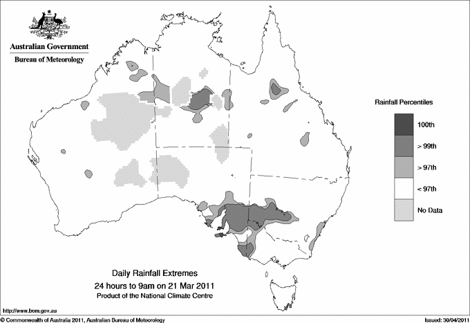 Australian daily rainfall extreme area maps