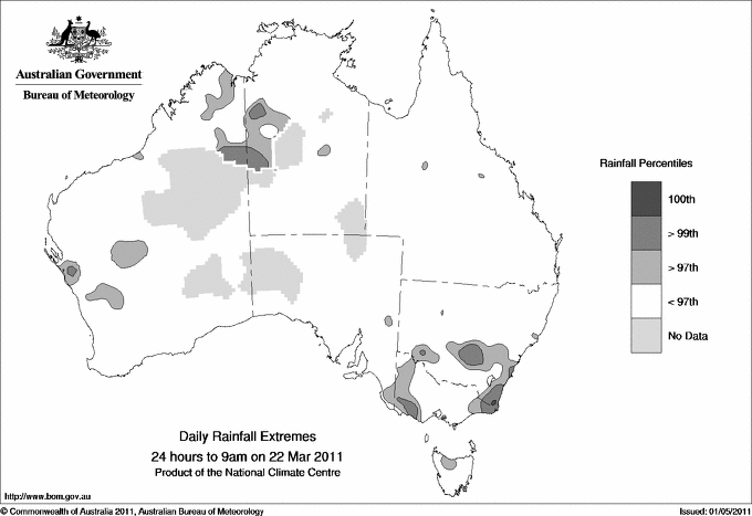 Australian daily rainfall extreme area maps