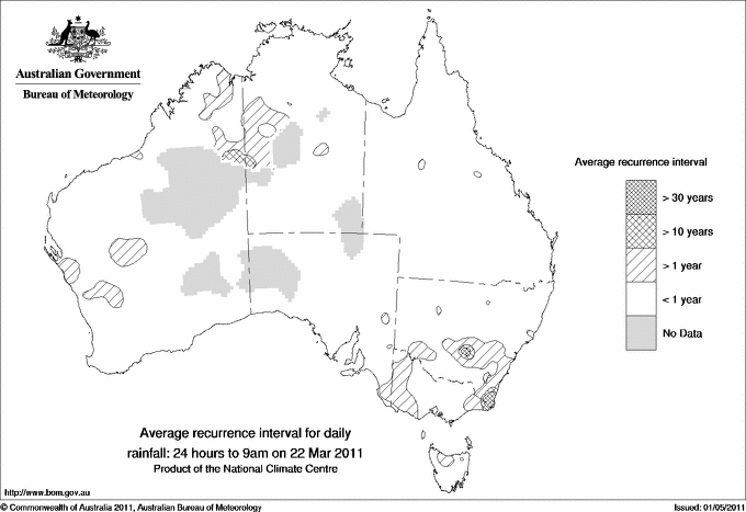 Australian daily rainfall average recurrence interval maps