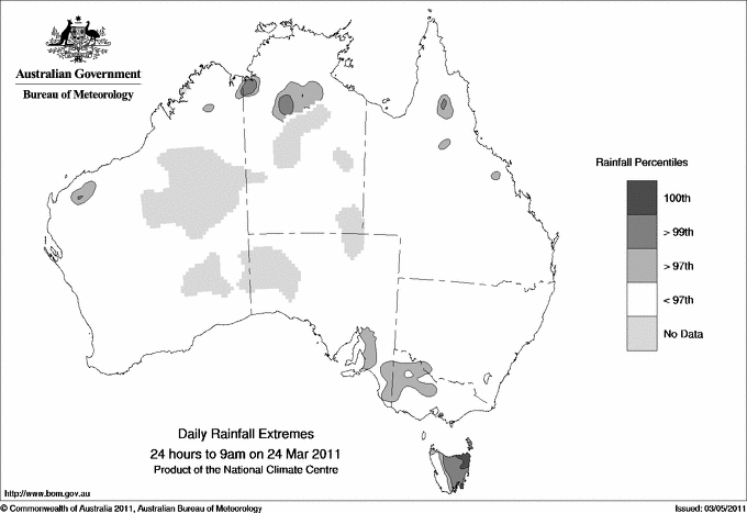 Australian daily rainfall extreme area maps